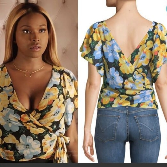 NWT Club Monaco Gussie Yellow Floral Wrap Top - Picture 2 of 10